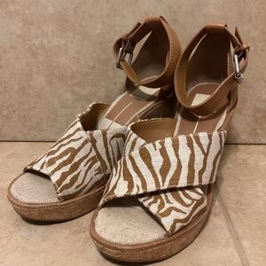 Dolce Vita Tan and Cream Zebra Wedges